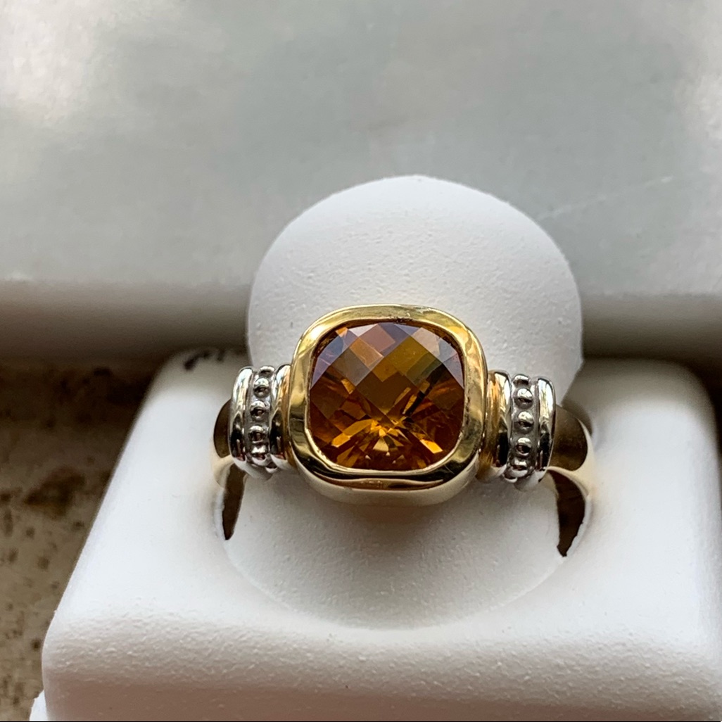 Hpnew 14k Checkerboard Cushion Cut Citrine